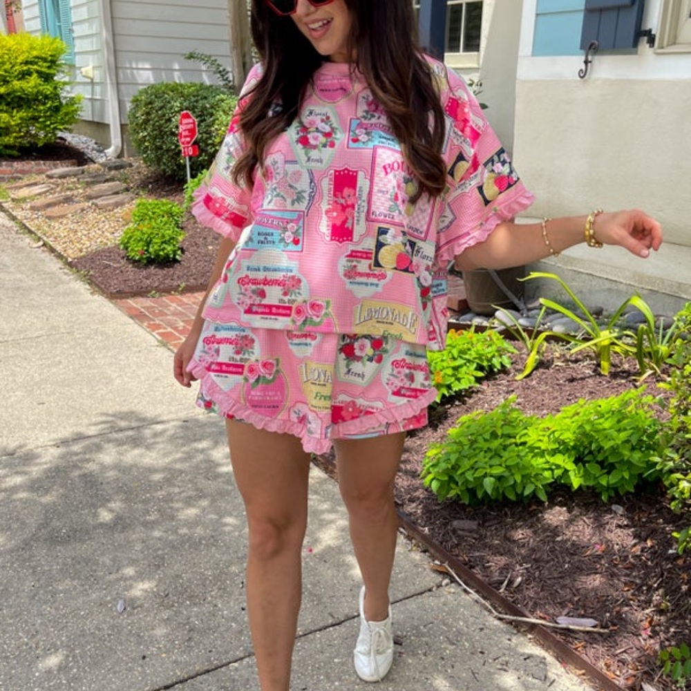 Pink Vintage Graphic Oversized Skort Set
